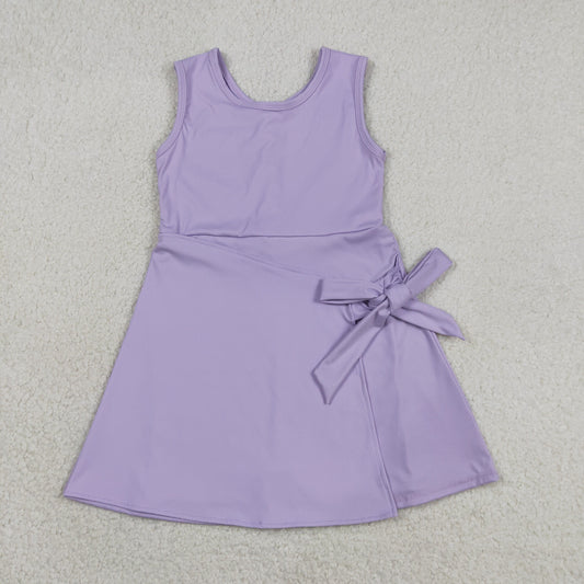Baby Girls Sleeveless Purple Bow Shorts Knee Length Yoga Active Dress RTS