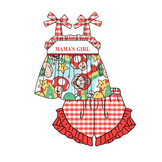 Moq 3 Pre-order GSSO0846 Baby Kids Mama's Girl Tunic Plaid Ruffle Shorts Set