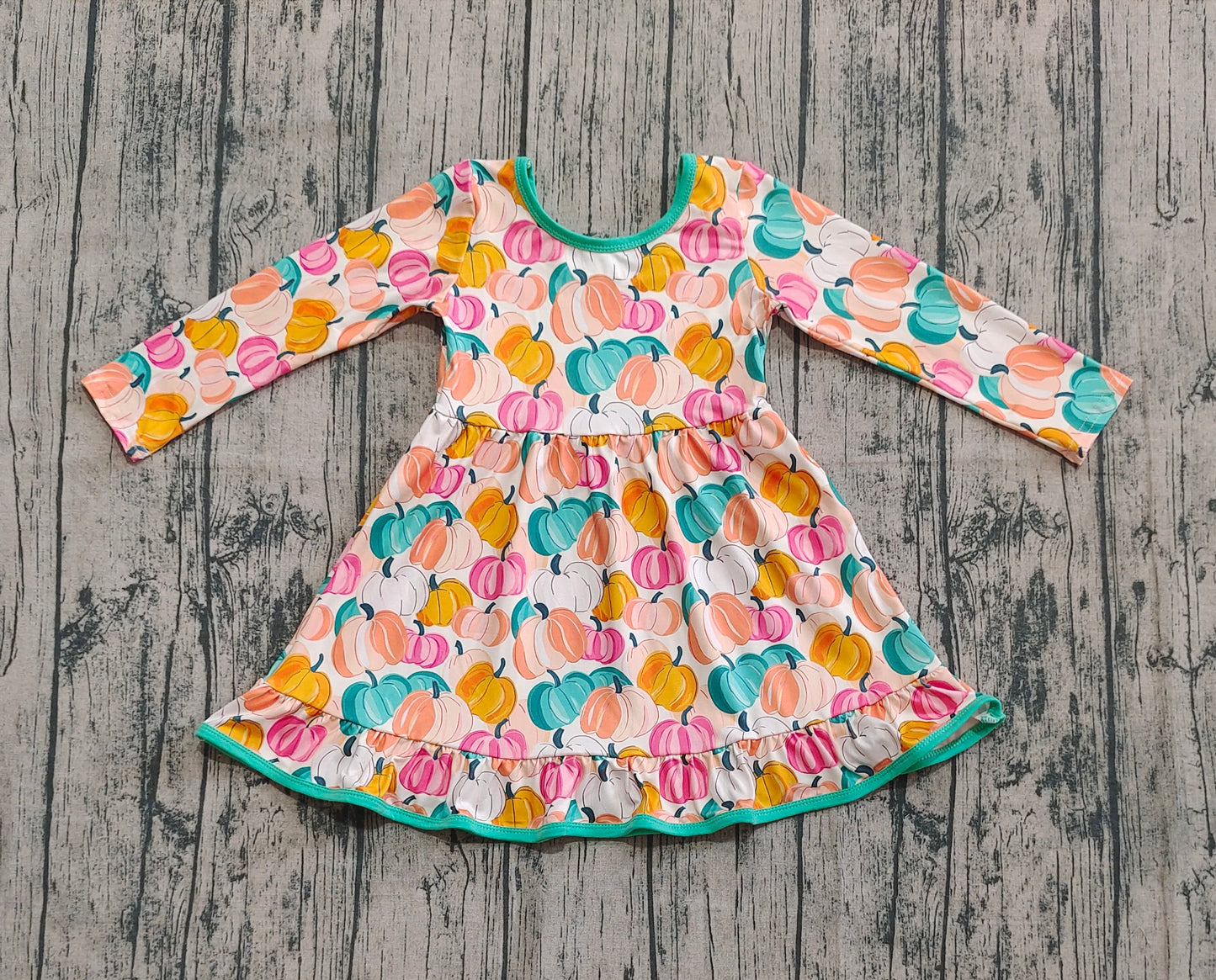 Baby Girl Long Sleeves Pumpkins Ruffle Fall Knee Length Dress RTS