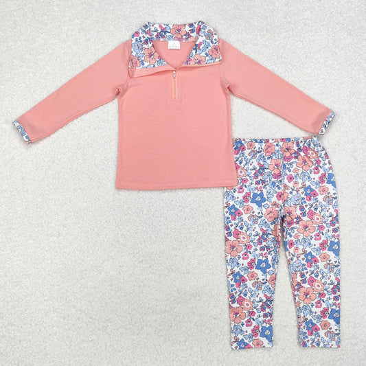 Baby Girl Long Sleeves Pink Shirt Floral Pants Pajamas Set