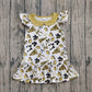 Baby Girl Short Sleeves Gold Bows Cheer Knee Length Dress RTS