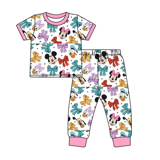 Baby Girl Short Sleeves Cartoon Mouse Bow Shirt Pants Pajamas Set Moq 5