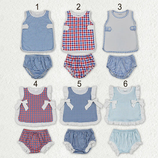 Sibling Baby Boys Girls Kids Plaid Tops Bummie Shorts Sets Summer Clothes RTS