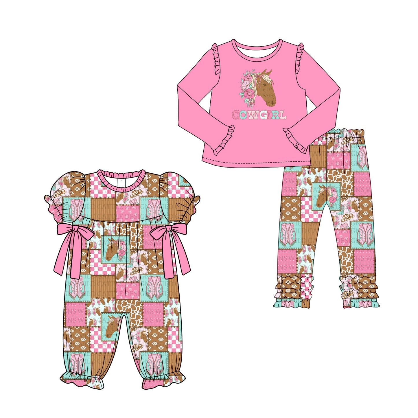 ( Moq 5 Each Style ) Sibling Baby Girls Kids Western Romper Set Clothes