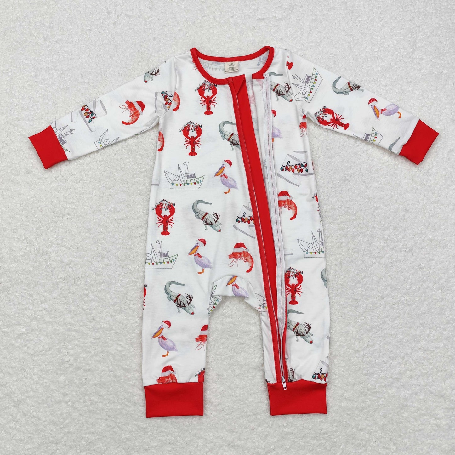 Baby Boy Christmas Crawfish Boots Zipper Bamboo Romper