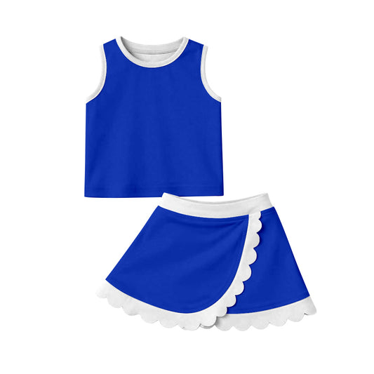 ( Moq 5 ) Preorder Baby Girls Kids Shirt Scallop Skirt Shorts Yoga Active Blue Set Clothes