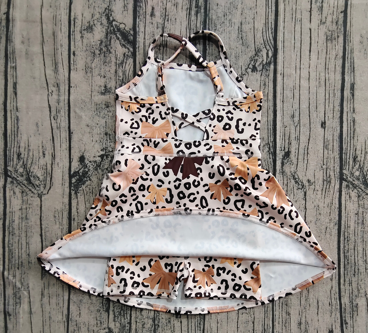 Baby Girl Straps Bows Leopard Knee Length Yoga Active Dress