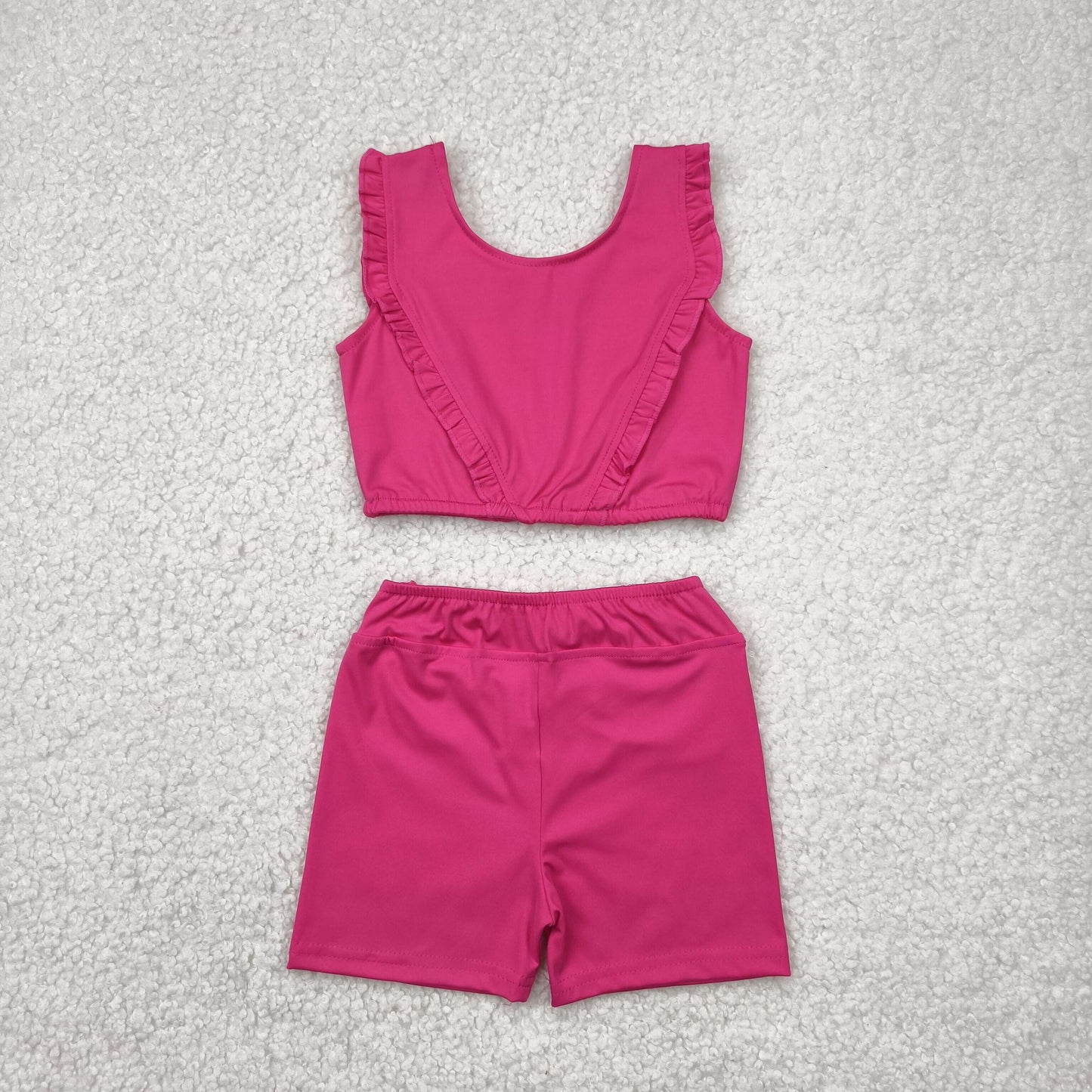 Baby Girl Sleeveless Pink Ruffle Tops Shorts Yoga Active Wear Set RTS