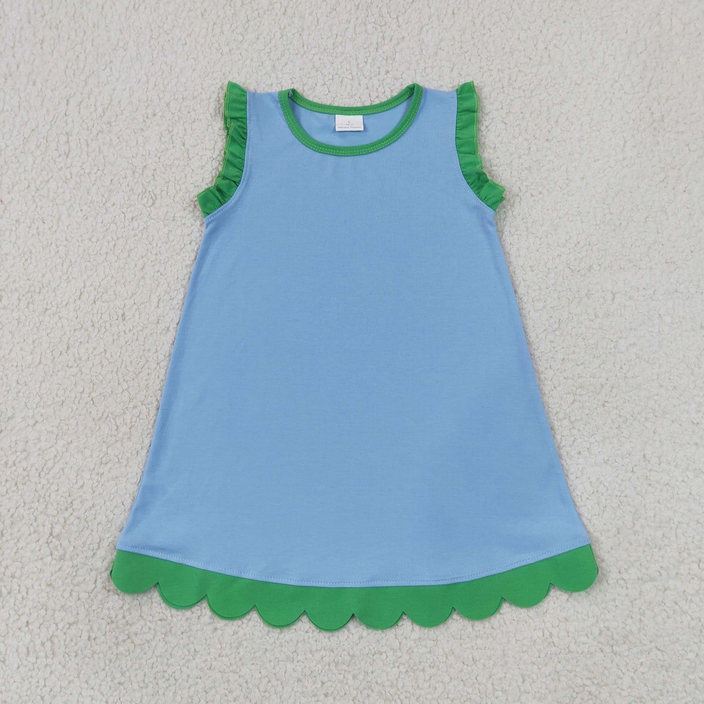 Baby Girls Kids Sleeveless Green Scallop Knee Length Dress Blue Clothes RTS