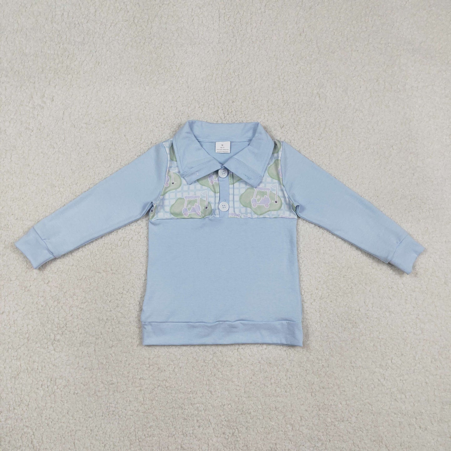 Baby Boys Blue Long Sleeves Golf Buttons Pullover Shirt RTS