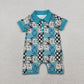 Baby Boys Short Sleeves Western Cow Cactus Buttons Blue Romper RTS