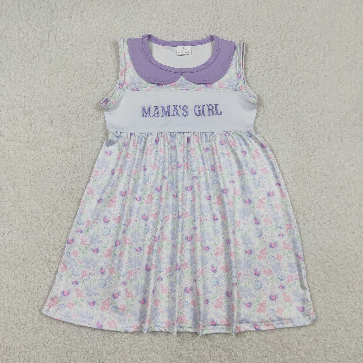 Baby Kids Sleeveless Embroidery Mama's Girl Flower Purple Knee Length Dress RTS