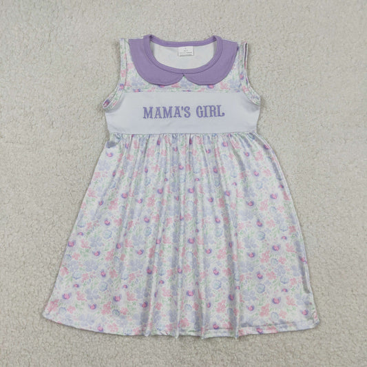 Baby Kids Sleeveless Embroidery Mama's Girl Flower Purple Knee Length Dress RTS