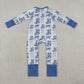 Baby Girl Long Sleeves Blue Bows Boots Western Zipper Pajamas Romper RTS