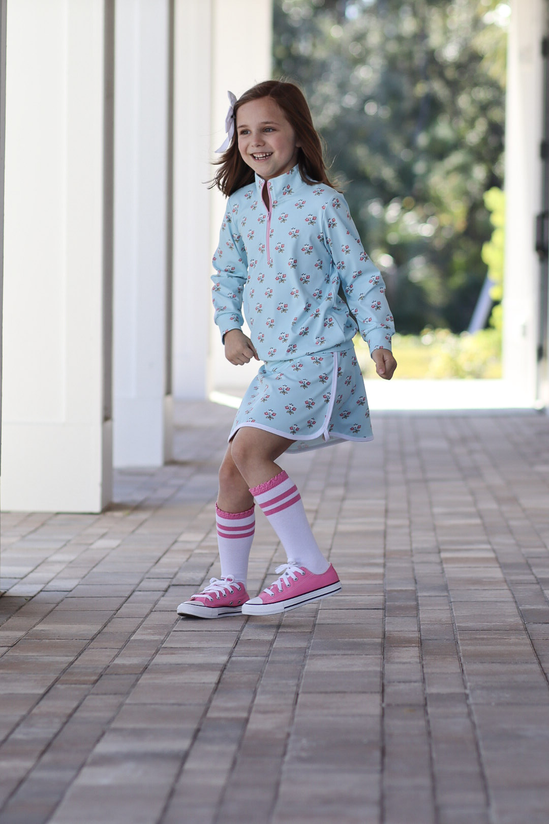 Baby Girl Long Sleeves Flower Pullover Shirt Skort Skirt Shorts Clothes Blue Set