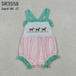Baby Girls Infant Straps Embroidery Dogs Stripes Ruffle Bubble Romper RTS