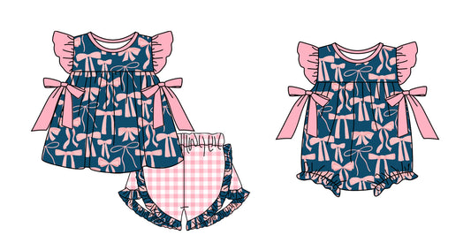 Baby Girl Short Sleeves Bows Sibling Ruffle Romper Clothes Set Moq 5 Each Style