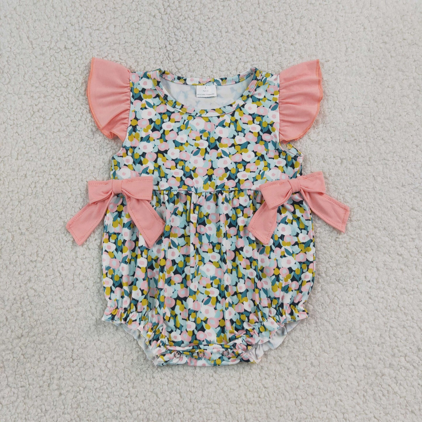 Baby Girls Infant Short Sleeves Flower Bows Summer Bubble Romper RTS