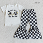 Promotion Baby Girl Dad Shirt Black Plaid Bell Pants Outfit RTS