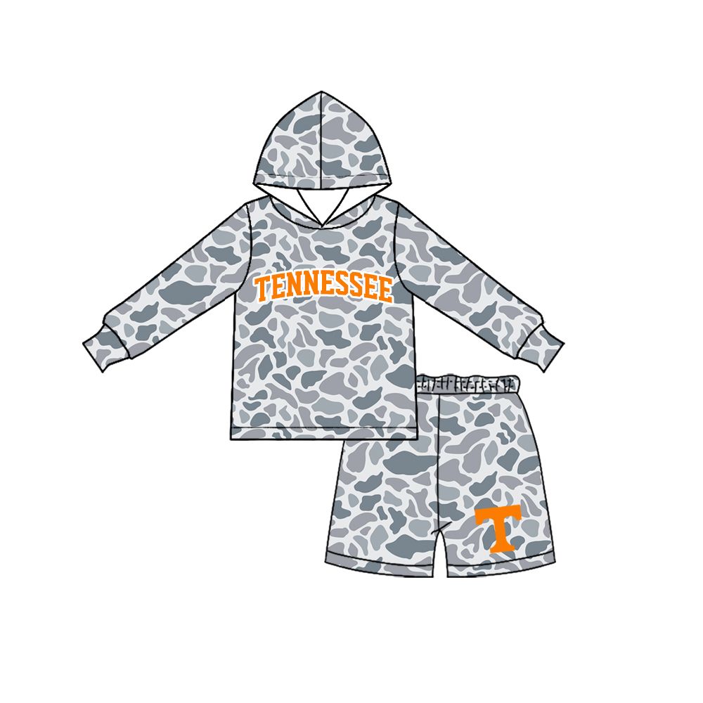 ( Moq 5 ) Preorder Baby Boy Kids Grey Long Sleeves Camo Hoodie Shirt Shorts Team Set