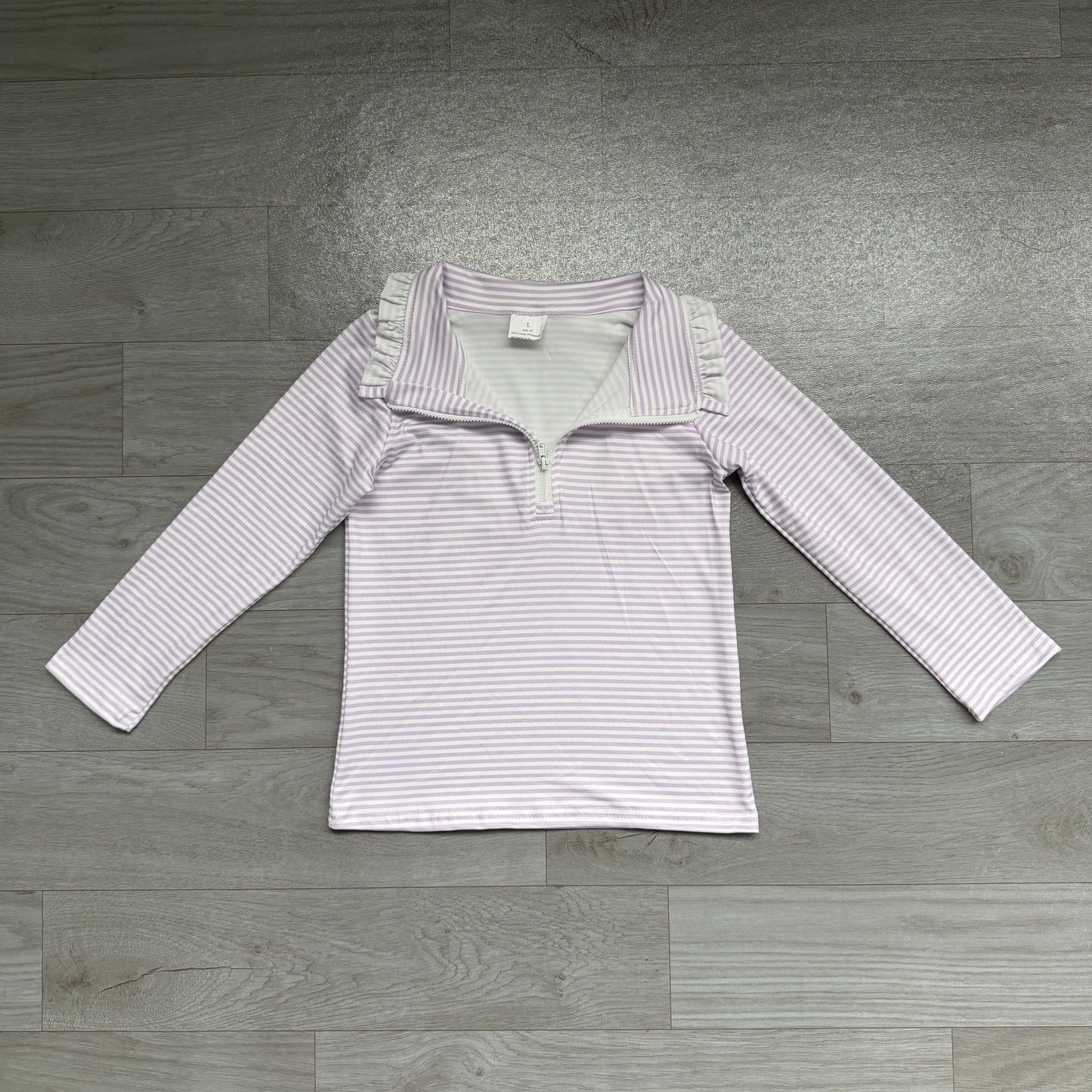 ( No moq ) Preorder Baby Girls Kids Long Sleeves Purple Stripes Zipper Pullover Shirt Clothes
