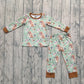Baby Boy Green Long Sleeves Dogs Ducks Baseball Shirt Pant Pajamas Set RTS