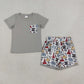 Baby Boys Kids Short Sleeves Grey Shirt Tools Pockets Shorts Set Clothes RTS