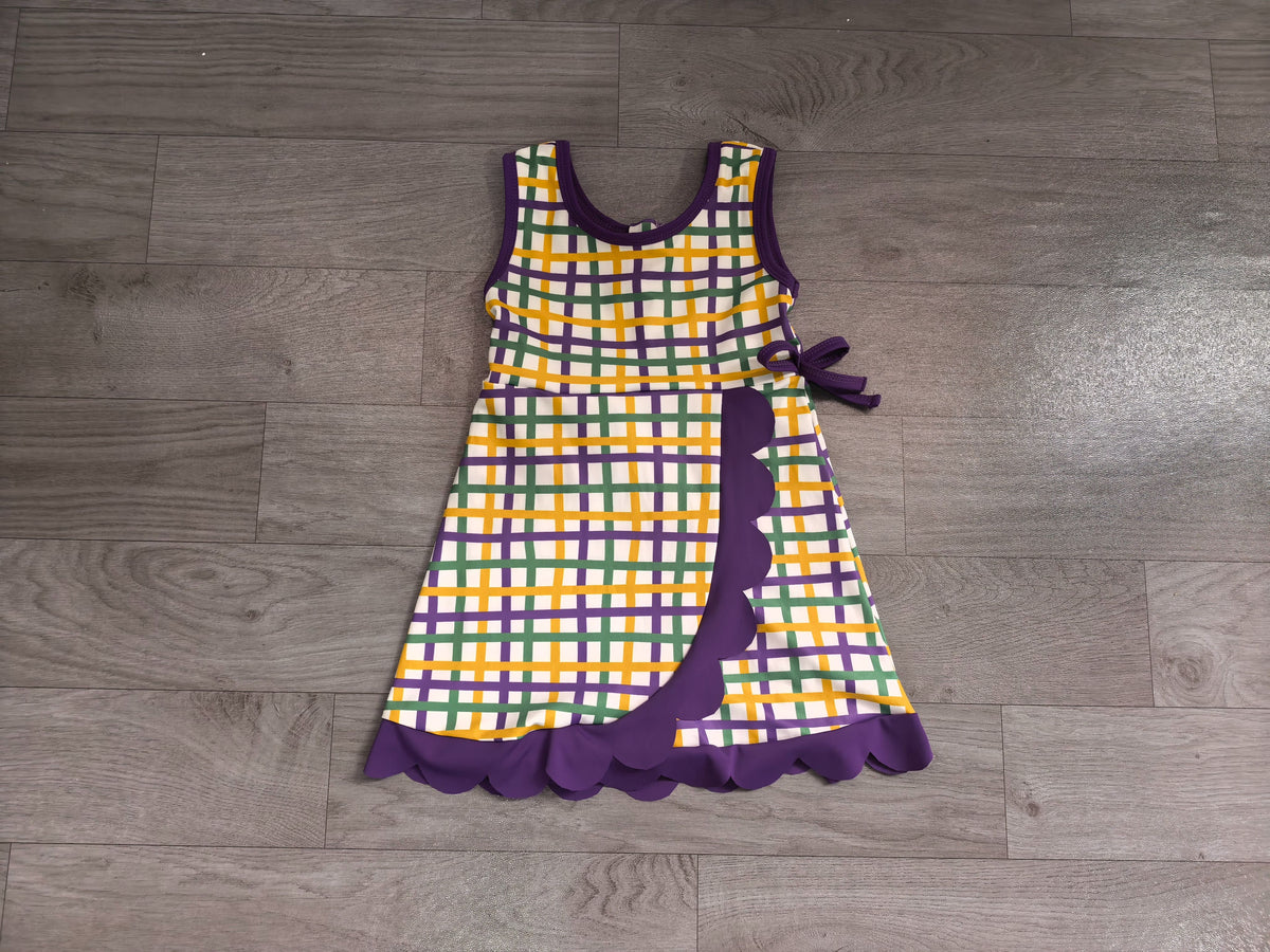 ( No moq ) Preorder Baby Girls Kids Shorts Scallop Plaid Yoga Scallop Dress Mardi Gras Clothes