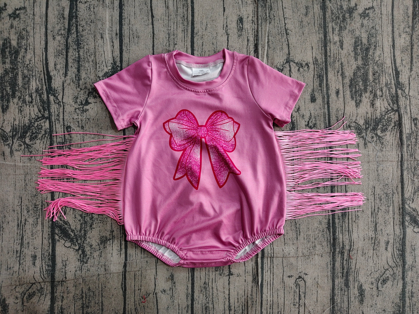Baby Girl Short Sleeves Bow Tassel Summer Pink Bubble Romper RTS
