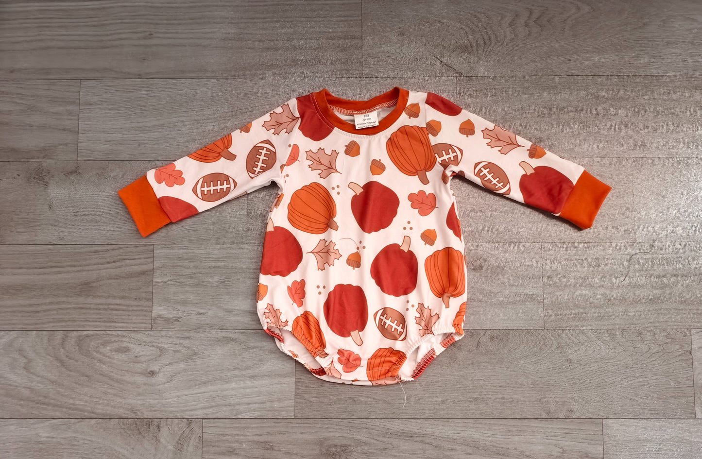 ( No moq ) Preorder Baby Boys Infant Long Sleeves turkey Football Fall Bubble Romper Clothes