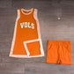 ( No moq ) Preorder Baby Girls Kids Sleeveless Orange Tops Shorts Team Set Yoga Active Clothes