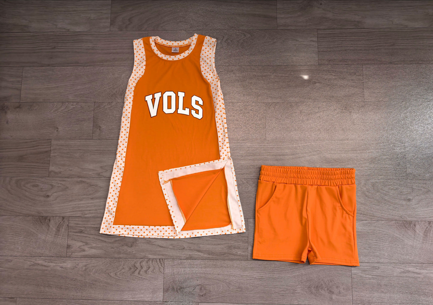 ( No moq ) Preorder Baby Girls Kids Sleeveless Orange Tops Shorts Team Set Yoga Active Clothes