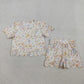 Baby Girls Toddler Short Sleeves Flower Shirt Scallop Shorts Yellow Set RTS