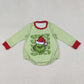 Baby Boy Long Sleeves Green Face Christmas Bubble Plaid Romper RTS