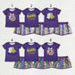 Sibling Baby Girls Kids Purple Short Sleeves Shirts Stripes Sequins Shorts Sets Mardi Gras Clothes RTS