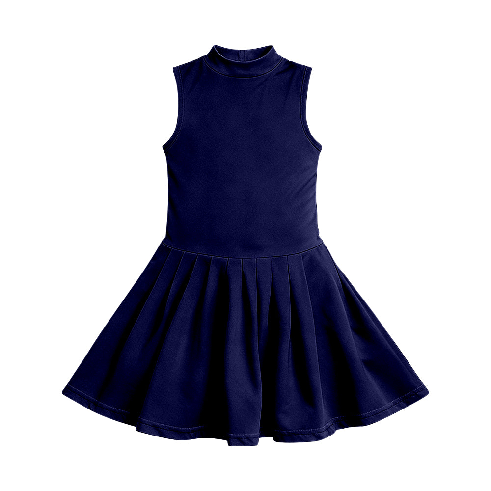 ( Moq 5 ) Preorder Baby Girls Sleeveless Navy Shorts Knee Length Yoga Active Dress
