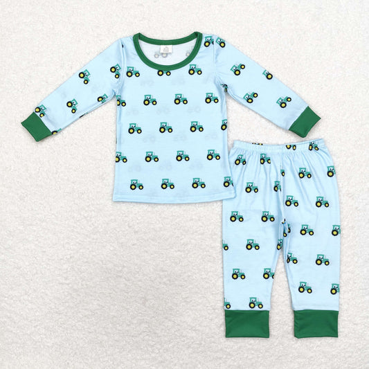 Baby Boy Tractors Shirt Pants Pajamas Clothes Green Bamboo Set