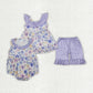 Baby Girl Sleeveless Purple Flower Sibling Ruffle Set Romper Clothes RTS