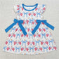Baby Boy Girl Short Sleeves 4th Of July Bows Flags Sibling Dress Set Clothes RTS