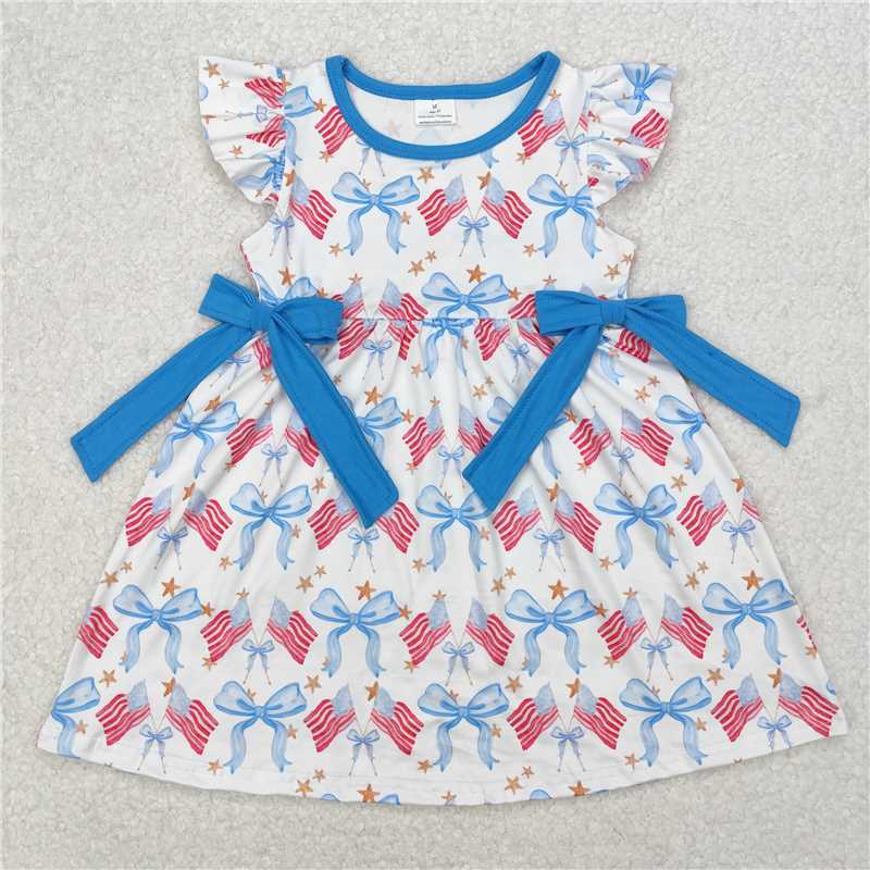 Baby Boy Girl Short Sleeves 4th Of July Bows Flags Sibling Dress Set Clothes RTS