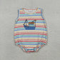 Sibling Baby Boys Kids Embroidery Boats Colorful Stripes Bubble Romper Set RTS