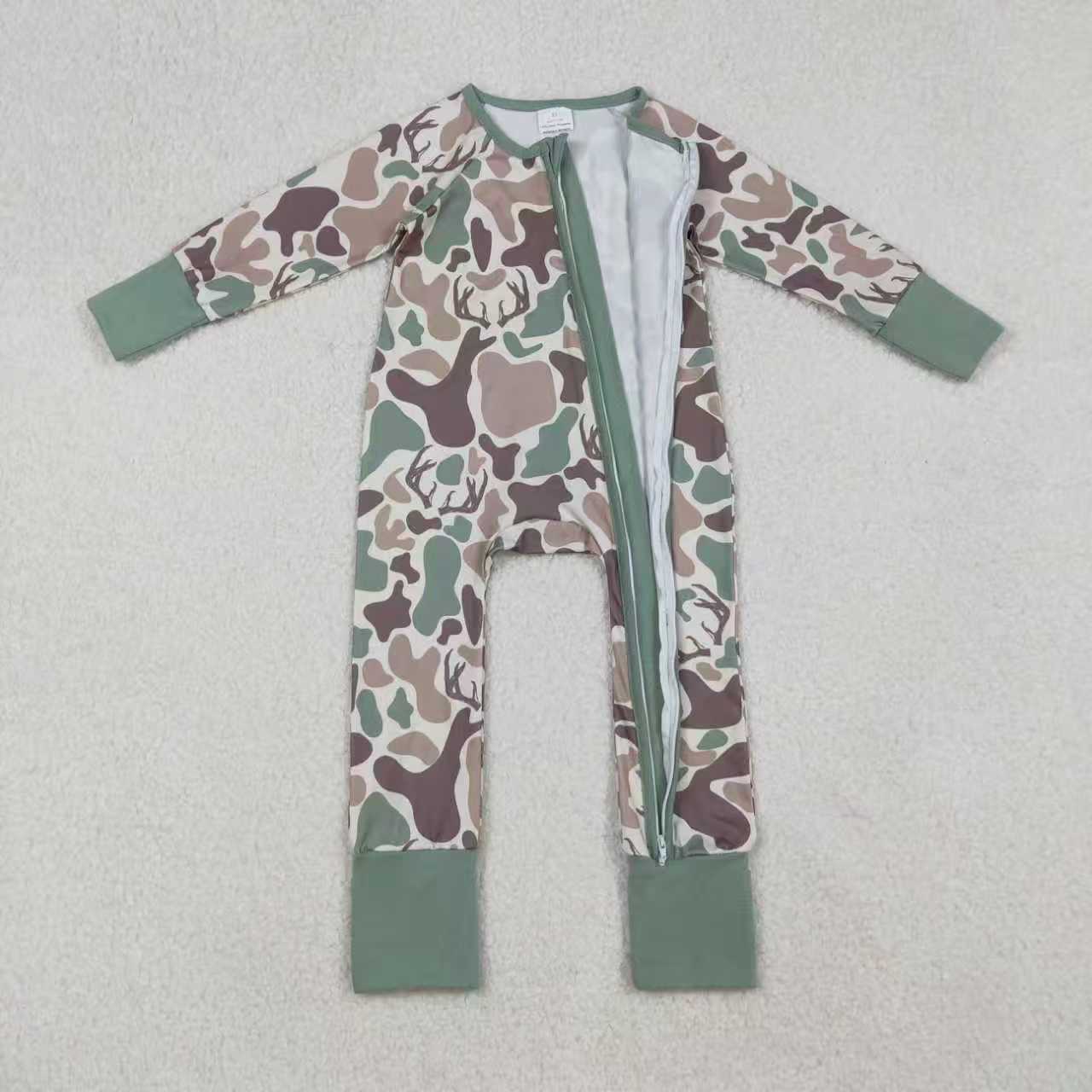 Sibling Baby Boy Long Sleeves Deer Camo Hoodie Jacket Zipper Romper Pajamas Set RTS