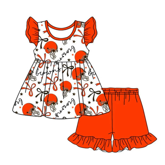 Baby Girl Short Sleeves Team Bows Tunic Red Shorts Clothes Set ( Moq 5 )