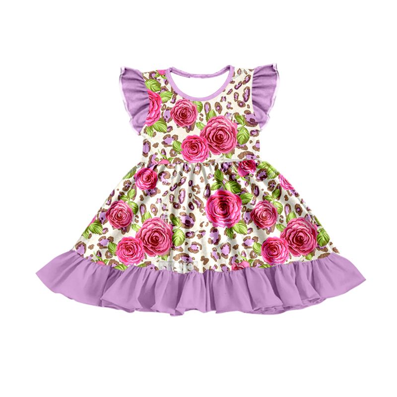 Moq 3 Pre-order GSD0770 Baby Girl Floral Leopard Ruffle Dress