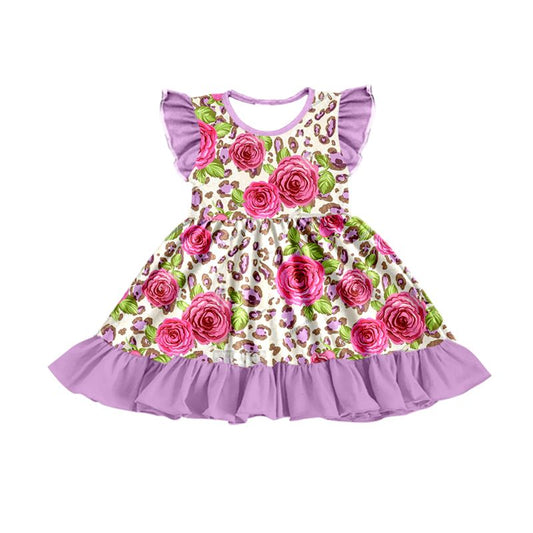 Moq 3 Pre-order GSD0770 Baby Girl Floral Leopard Ruffle Dress