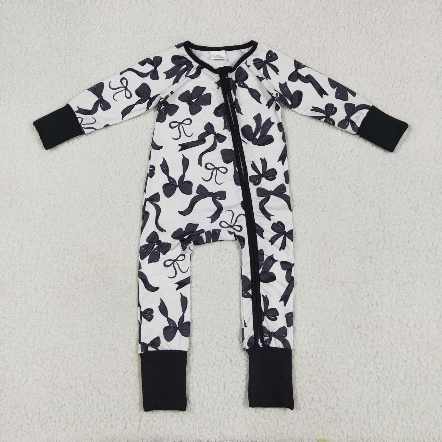 Baby Girl Kids Long Sleeves Black Bows Zipper Romper RTS