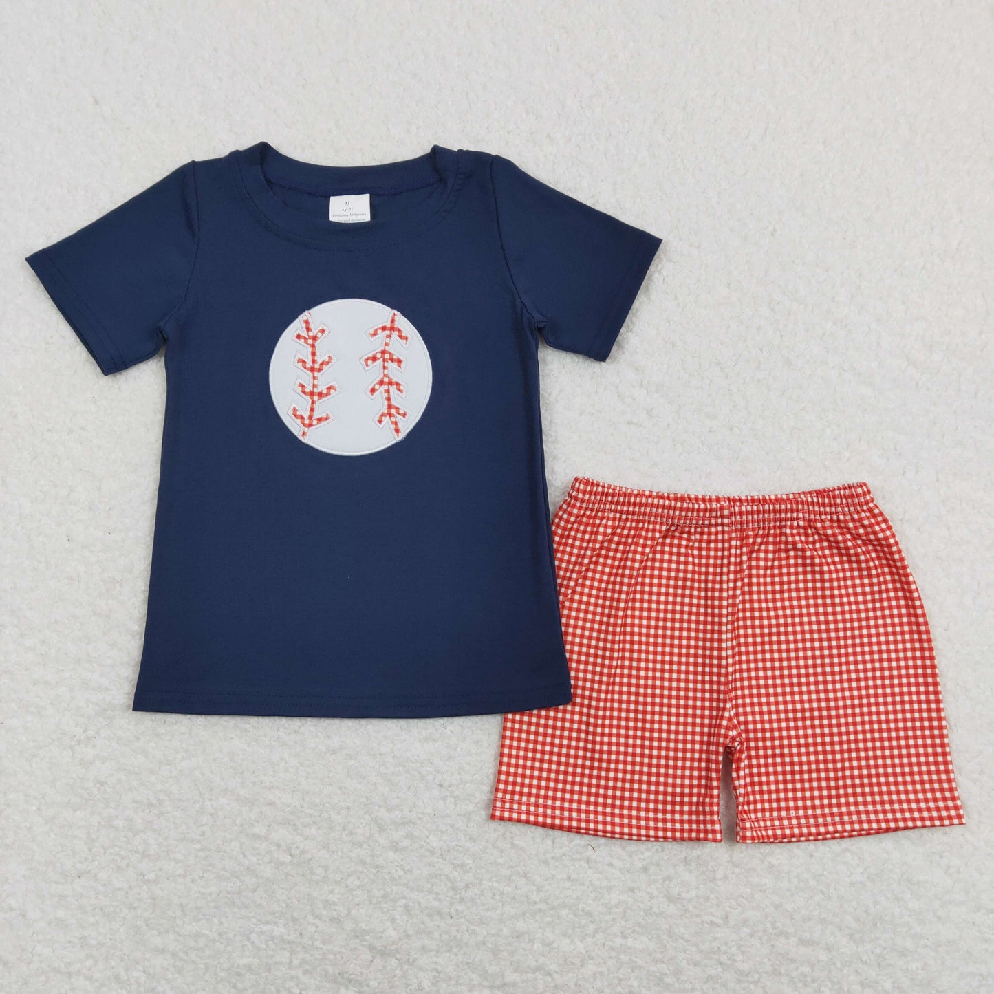 BSSO0404 Baby Boy Short Sleeves Embroidery Baseball Shirt Plaid Shorts Set