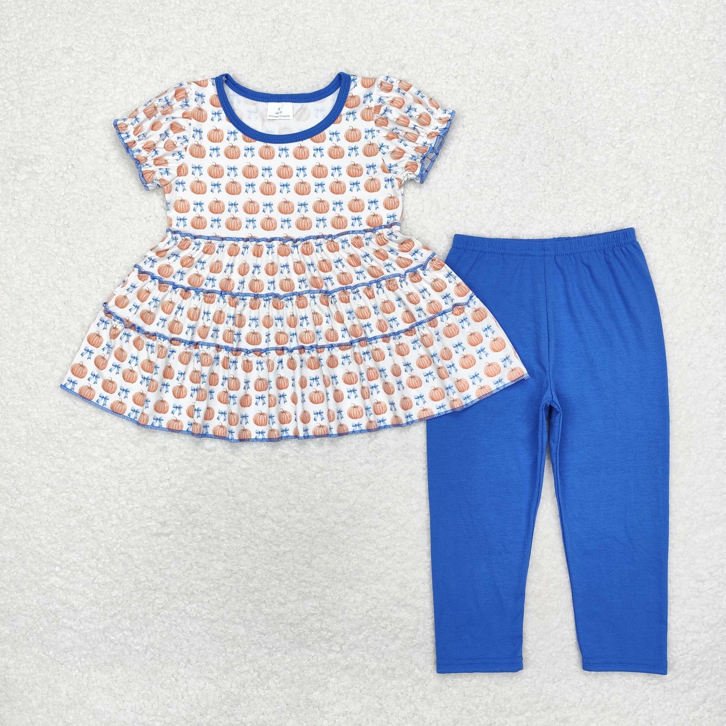 Baby Girl Short Sleeves Fall Pumpkins Tunic Blue Pants Set