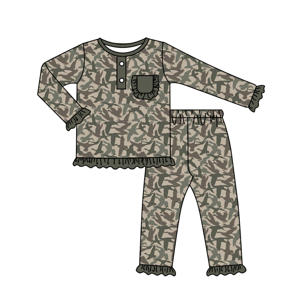 Baby Girl Fall Ducks Camo Shirt Pants Pajamas Set