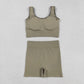 Adult Woman Sleeveless Green Camo Tank Tops Shorts Knitted Yoga Set RTS